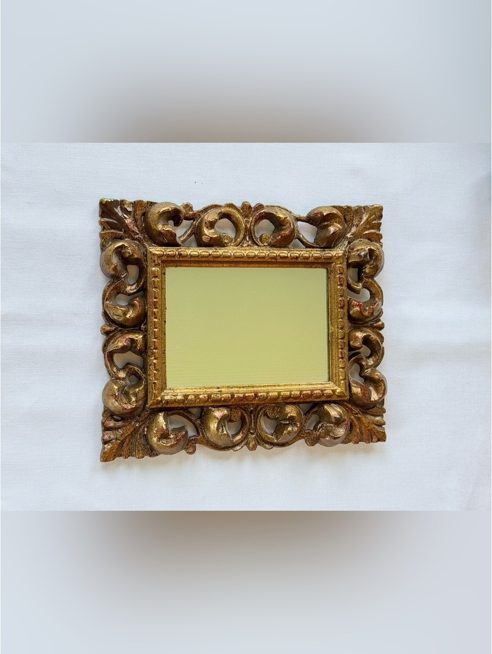 Vintage Small Gold Mirror |Ornate Florentine Mirror | Gilt Gold Rococo 6.5 x 5.5